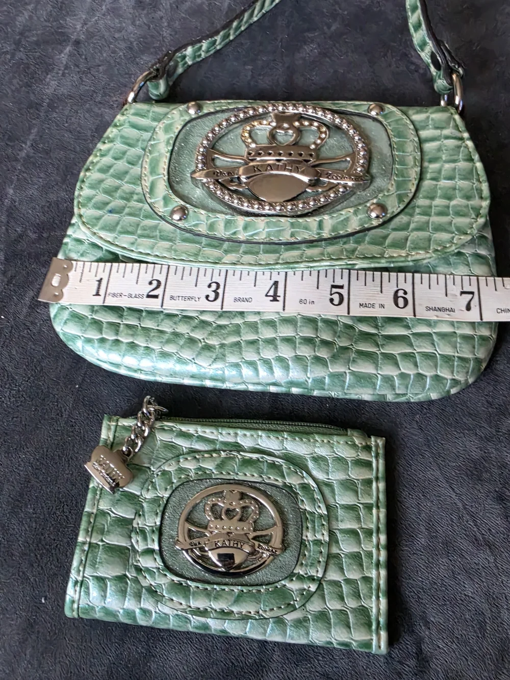 Kathy Van Zeeland Mint Green Croc-Embossed Crossbody with Card Holder